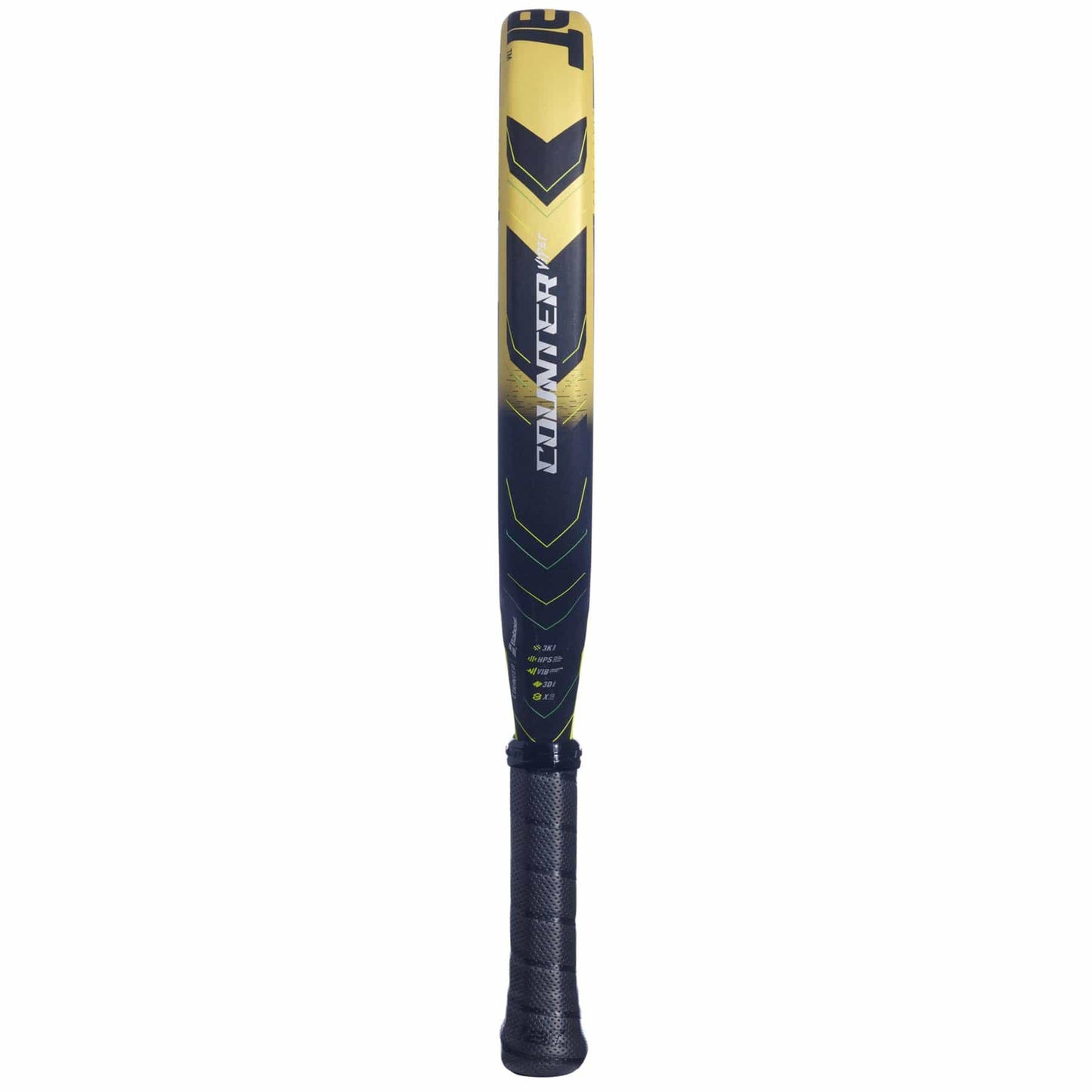 The Babolat Counter Viper Padel Racket by Babolat offers exceptional power and control on the court with its striking yellow and black design.