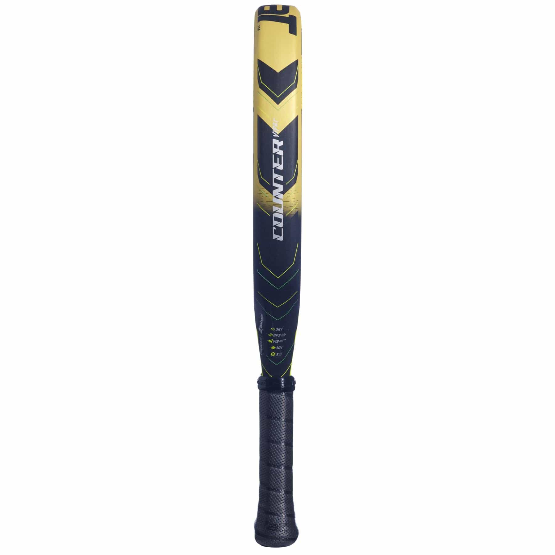 The Babolat Counter Viper Padel Racket by Babolat offers exceptional power and control on the court with its striking yellow and black design.