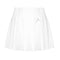 The HEAD Performance Womens Padel Skort in white is designed with integrated inner shorts, a high waistband, and subtle pleats. It showcases the small logo on the front and uses Moisture Transfer Microfibre technology, making it perfect for both sports and casual outings.