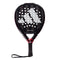 The adidas Metalbone 3.3 Padel Racket has a black and red design with zigzag pattern, round holes, a large white adidas logo, "METALBONE" on the frame, and a wrapped handle with wrist strap. This advanced padel racket blends style and performance.