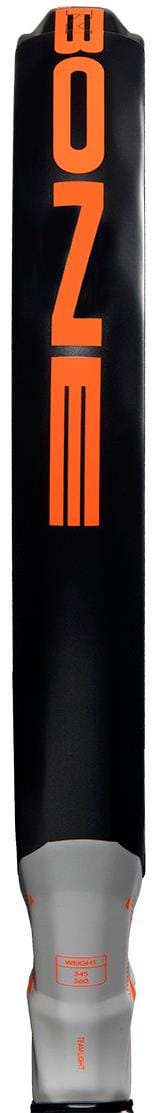 A sleek black padel racket by adidas, the Metalbone Team Light 2026, features bold orange “BOZE” lettering and a stylish white-grey handle with orange accents—ideal for advanced players seeking performance and flair.