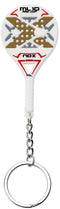The NOX ML10 Pro Cup Padel Racket Keychain by NOX features a detailed mini replica of the iconic racket, complete with a white handle and metal chain for easy attachment to your keys.