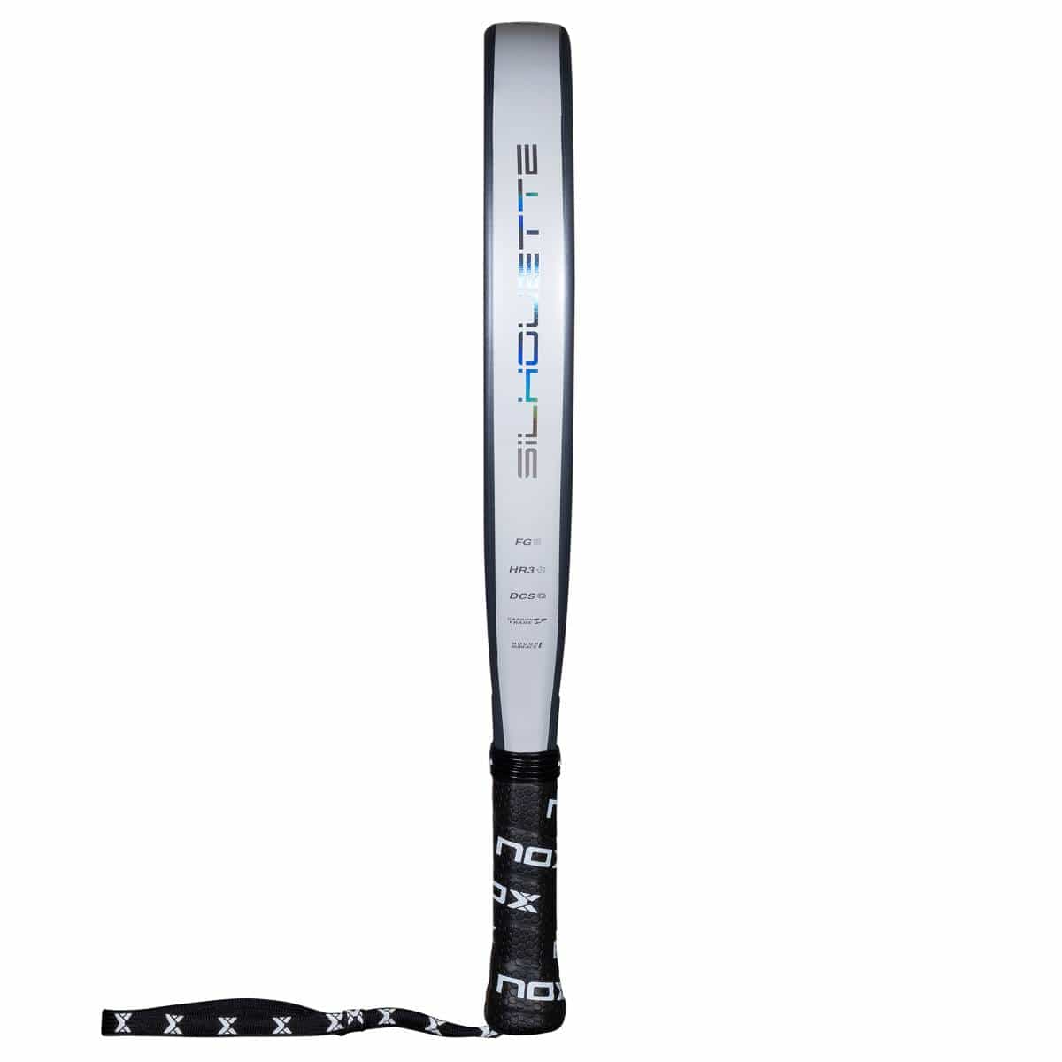 A gray baseball bat with "HOLLETE" printed in blue and black, black grip, and wrist strap with white X’s stands upright—its style resembles the NOX X-One Silhouette 2026 Padel Racket by NOX.